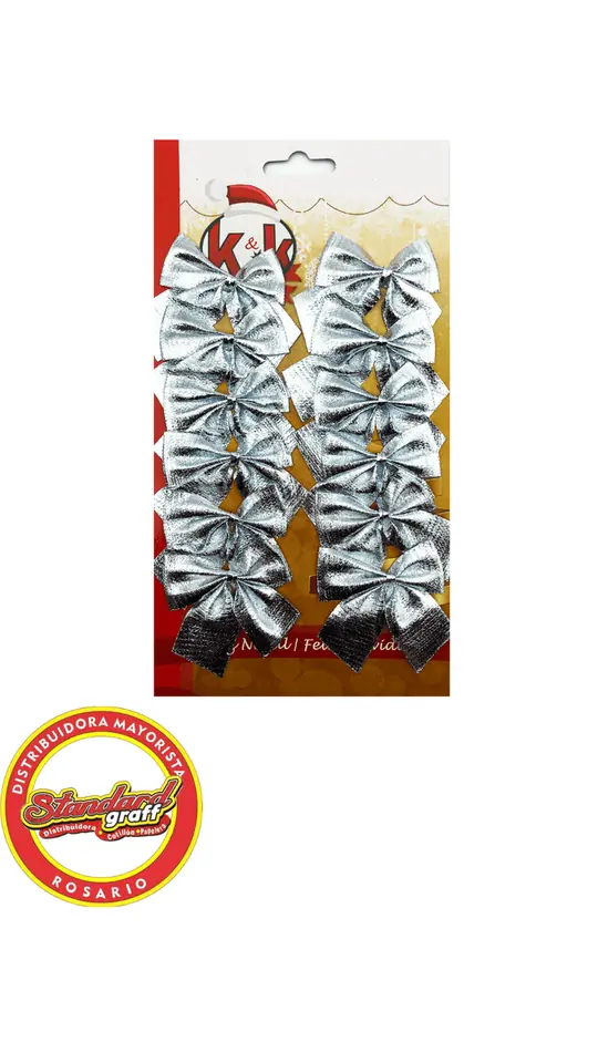 Adorno navideño moños plateados x 12 unidades