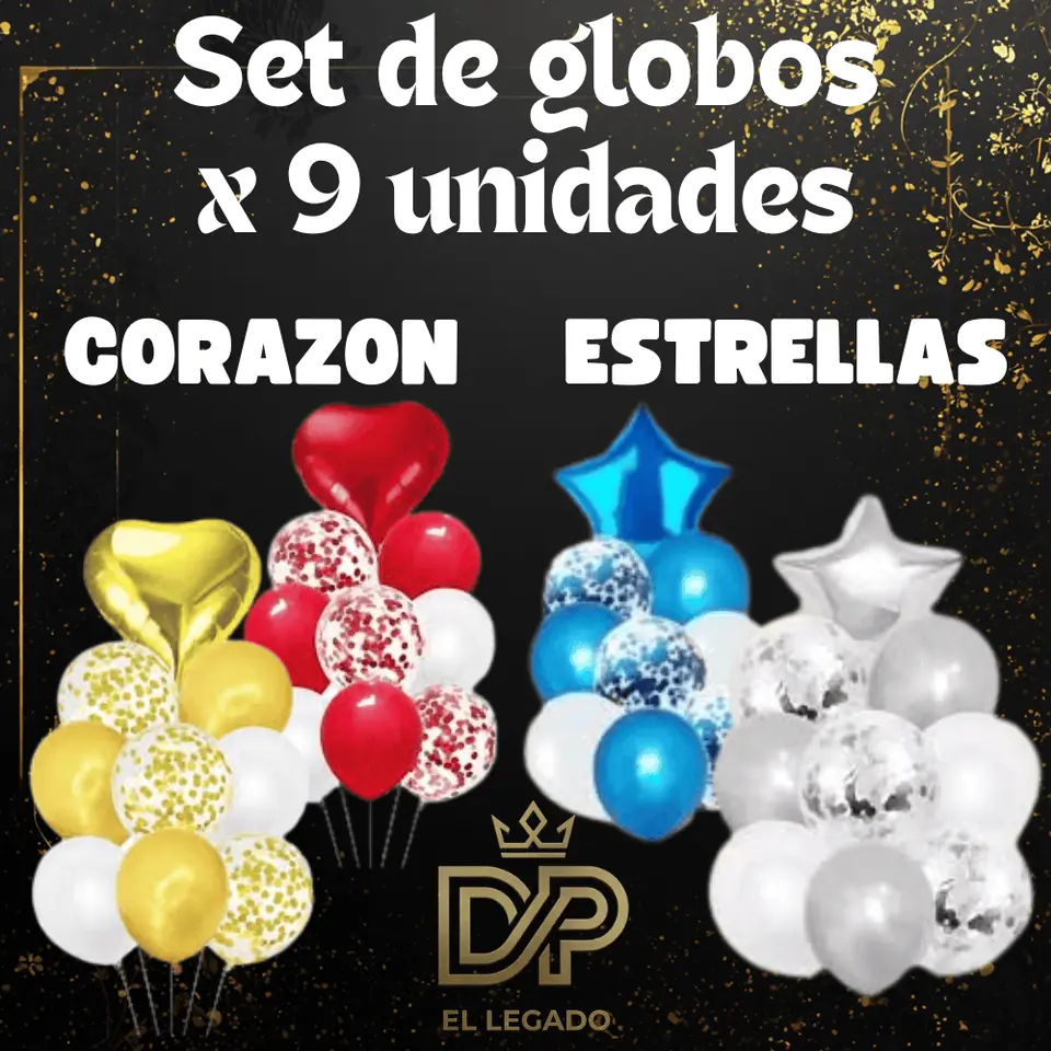 Set globos x 9 piezas Corazon Plata