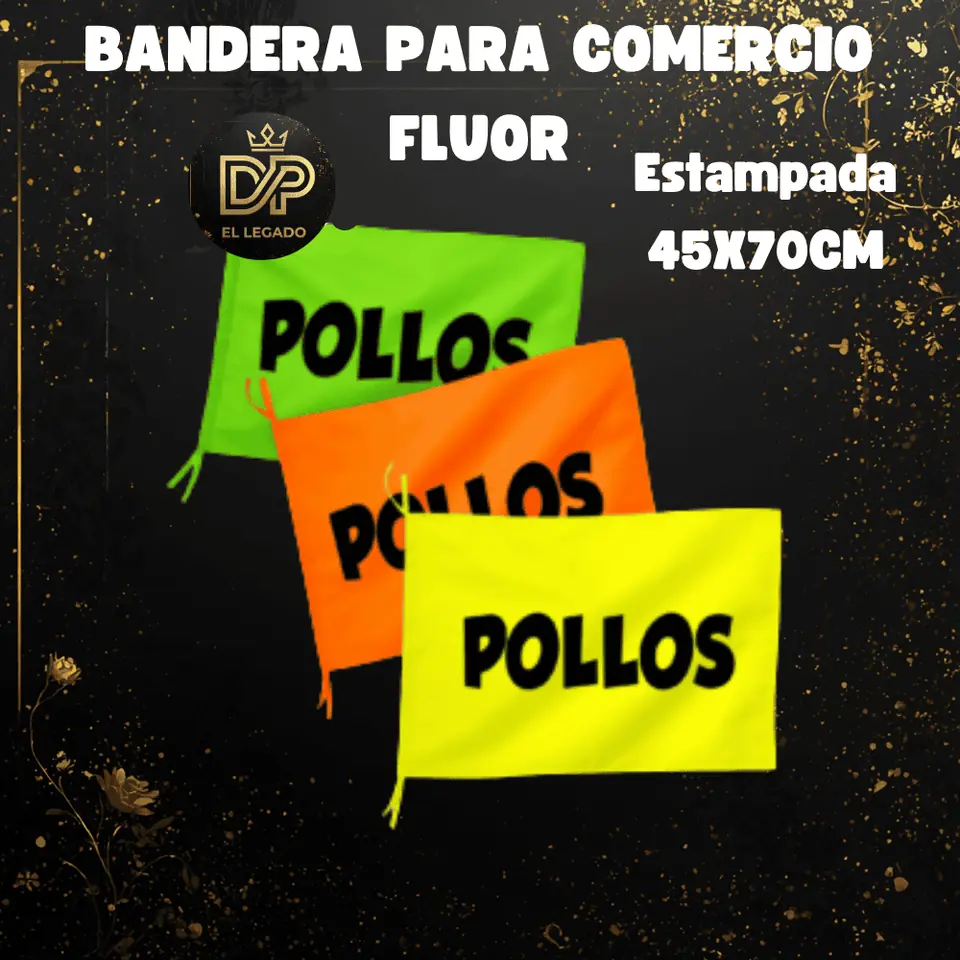 Bandera flùor para comercio estampada 45x70cm (Pollos)