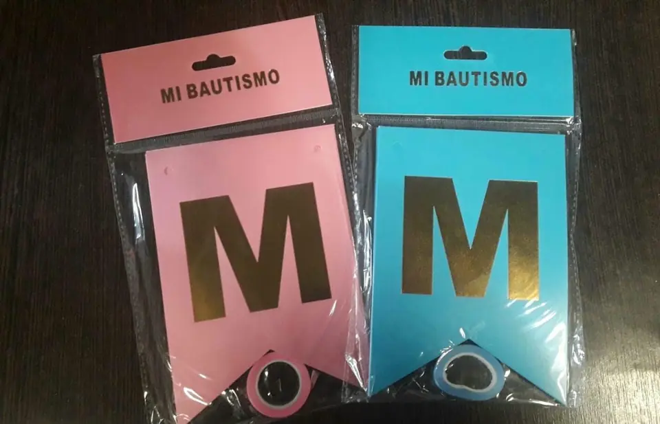 Banderín Mi Bautismo letra dorada x 1 unidad