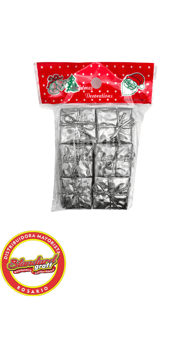 Adorno navideño regalos plata x 6 unidades
