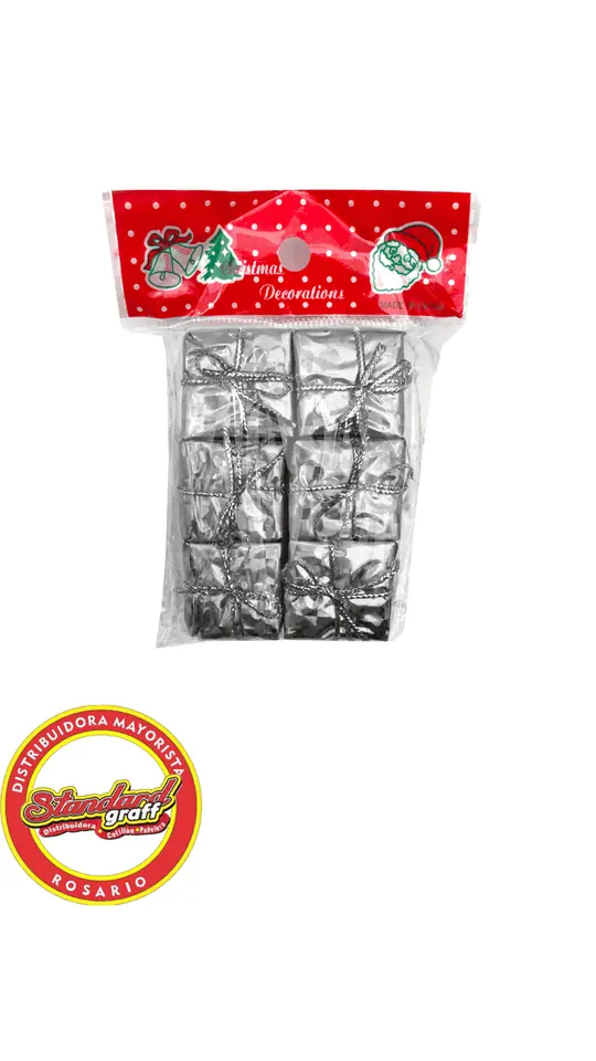 Adorno navideño regalos plata x 6 unidades
