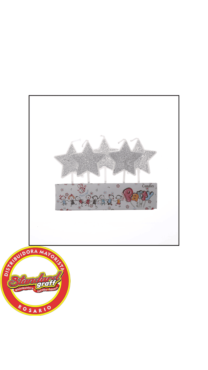 Blister Vela Estrella 8cm Plata x 5 unidades