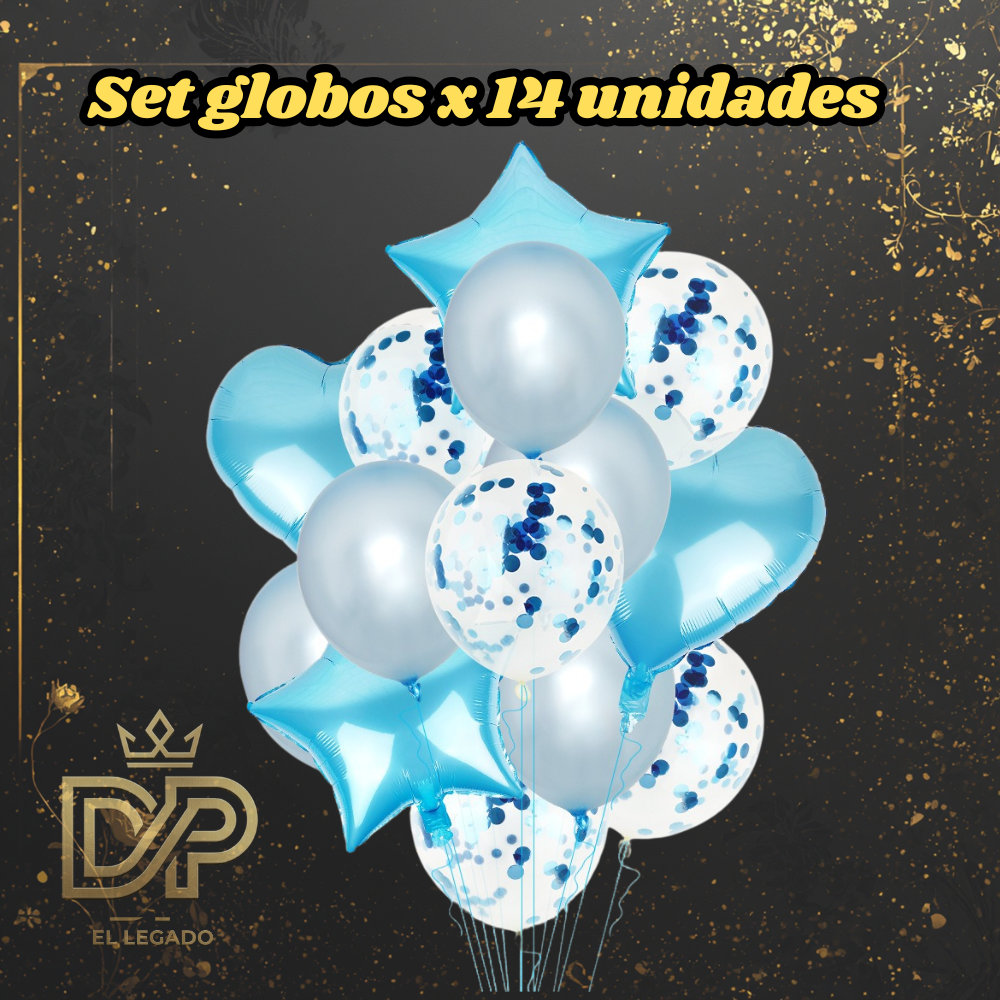 Set globos 14 unidades x1 Celeste