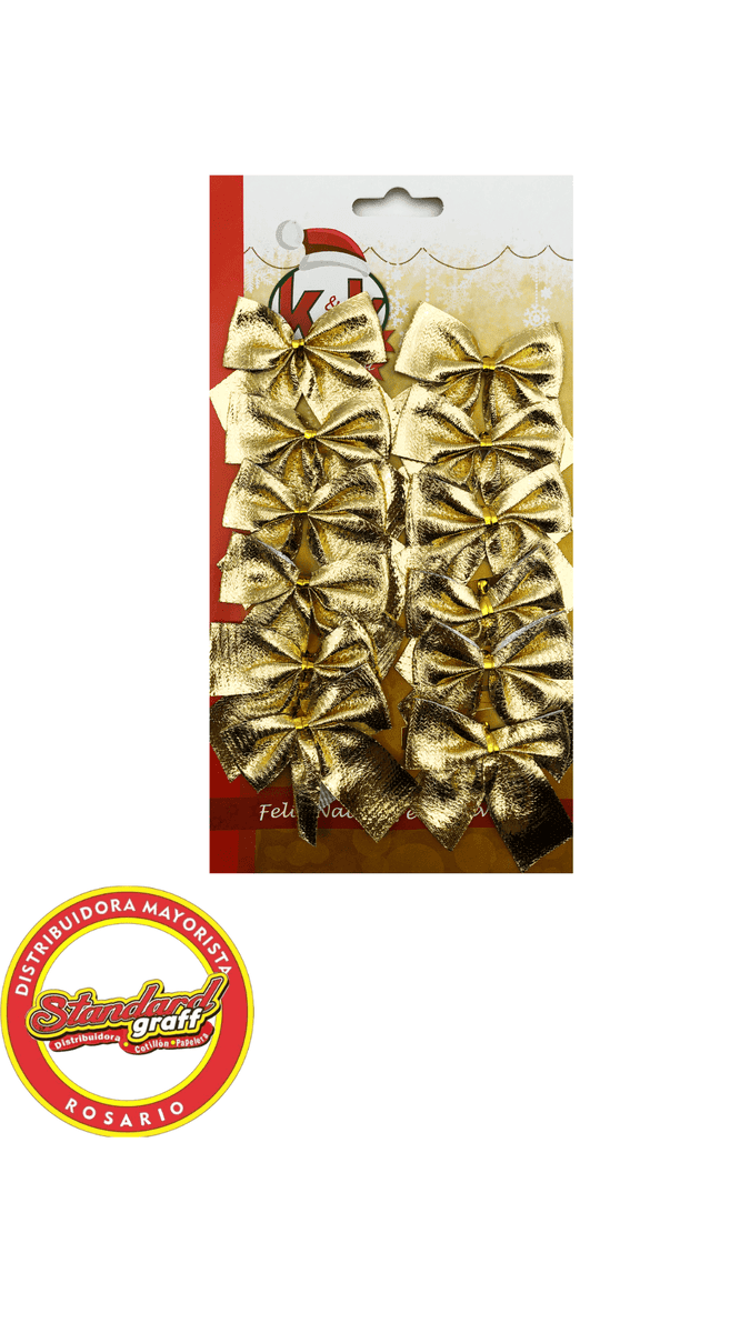 Adorno navideño moños dorados x 12 unidades