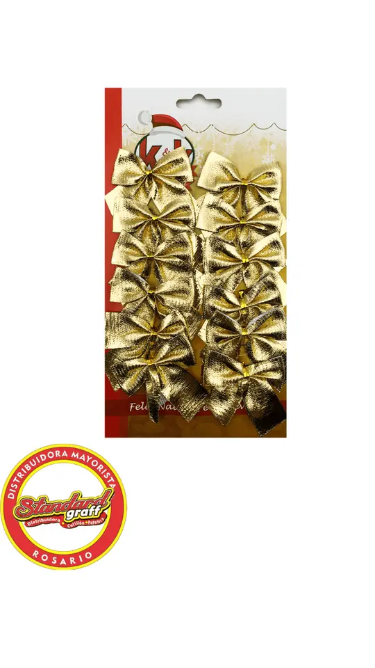 Adorno navideño moños dorados x 12 unidades