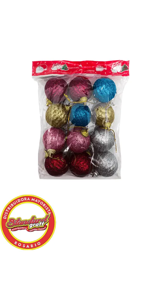 Bolas labrada Navideñas gibreadas surtidas x 12 unidades