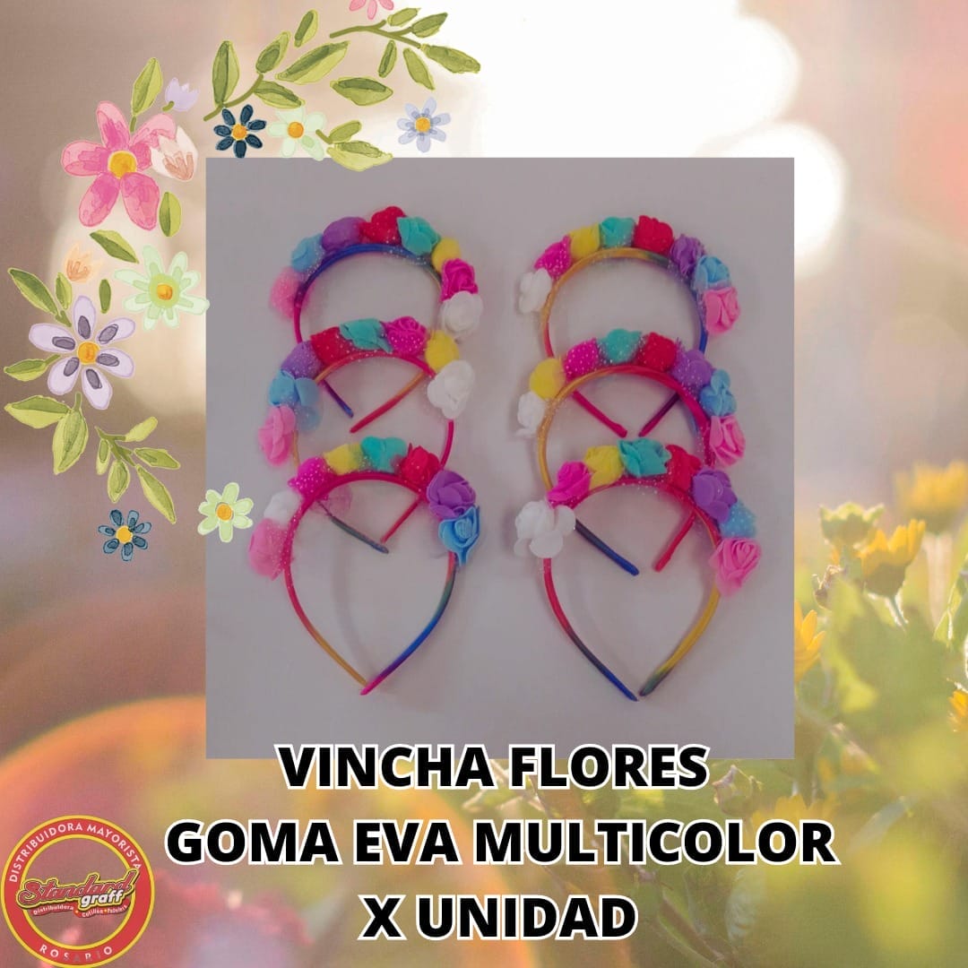 Vincha Flores Goma eva x6 - multicolor
