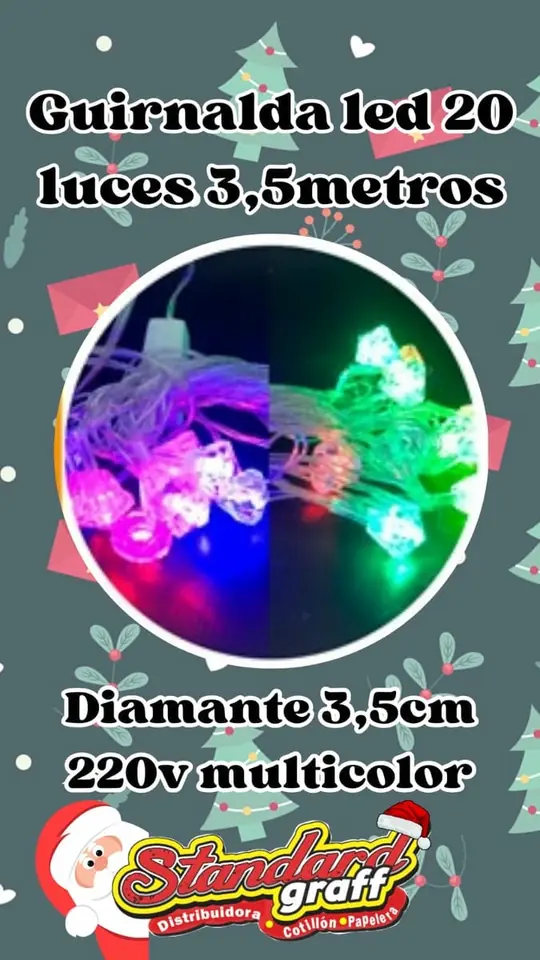 Guirnalda led, 20 luces diamantes de 3,5cm. multicolor - x1