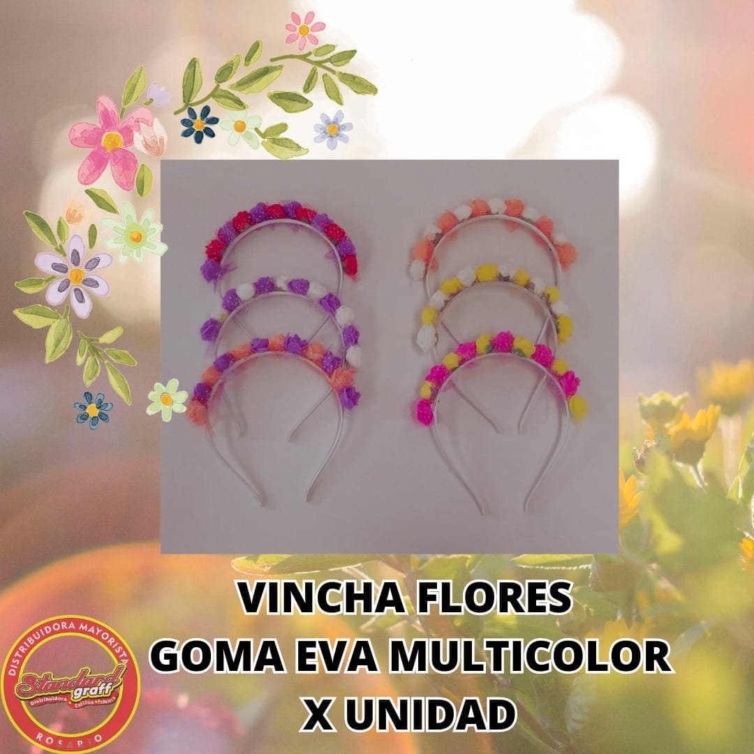 Vincha Flores Goma eva x6 - Bicolor