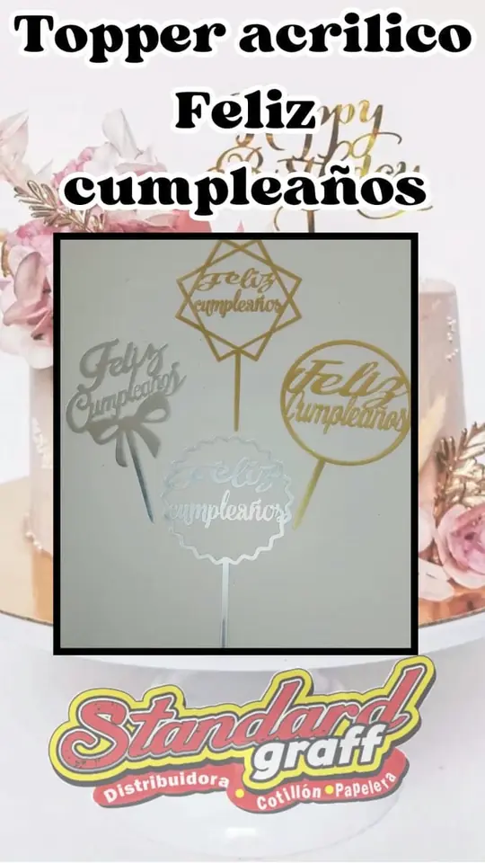 Topper acrilico feliz cumple x1 - Plata