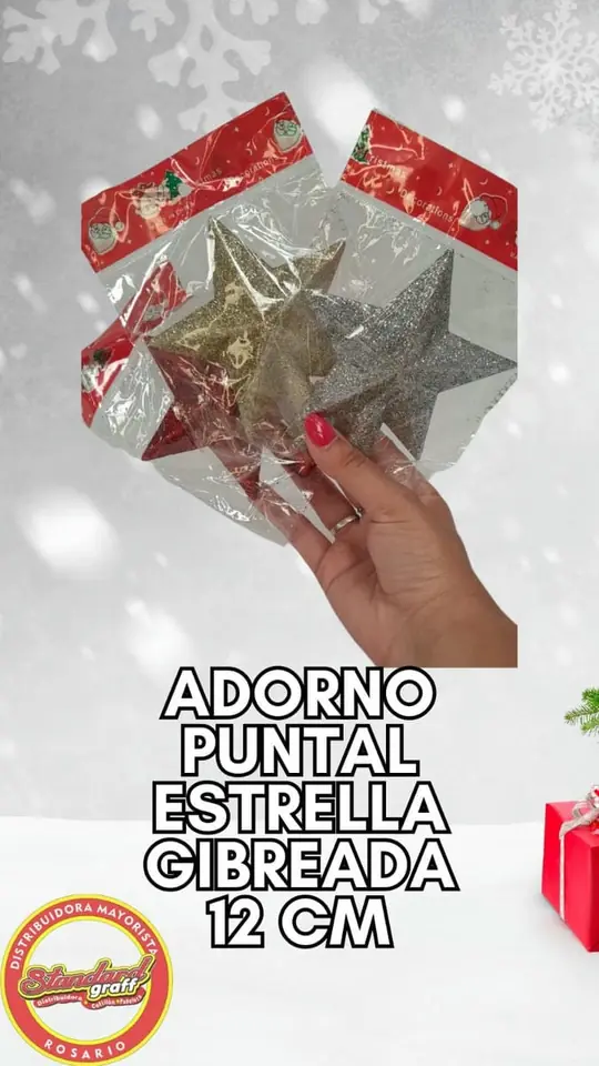 Adorno Navidad puntal estrella gibreado de 12cm - x1