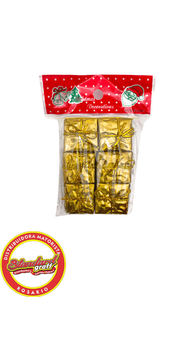 Adorno navideño regalos dorados x 6 unidades