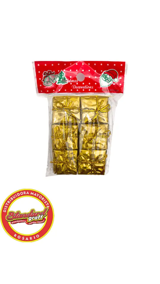 Adorno navideño regalos dorados x 6 unidades