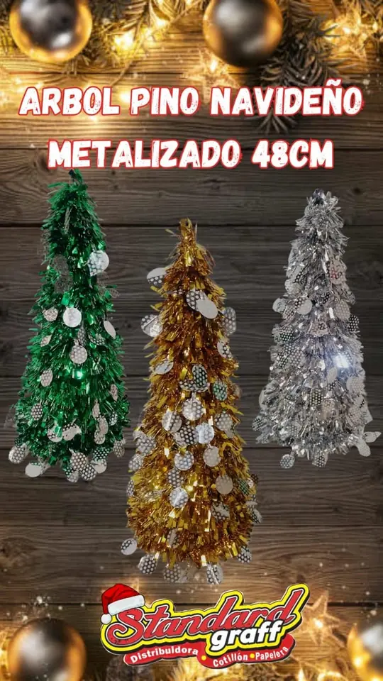 Arbol pino navideño metalizado medida 48cm - x1