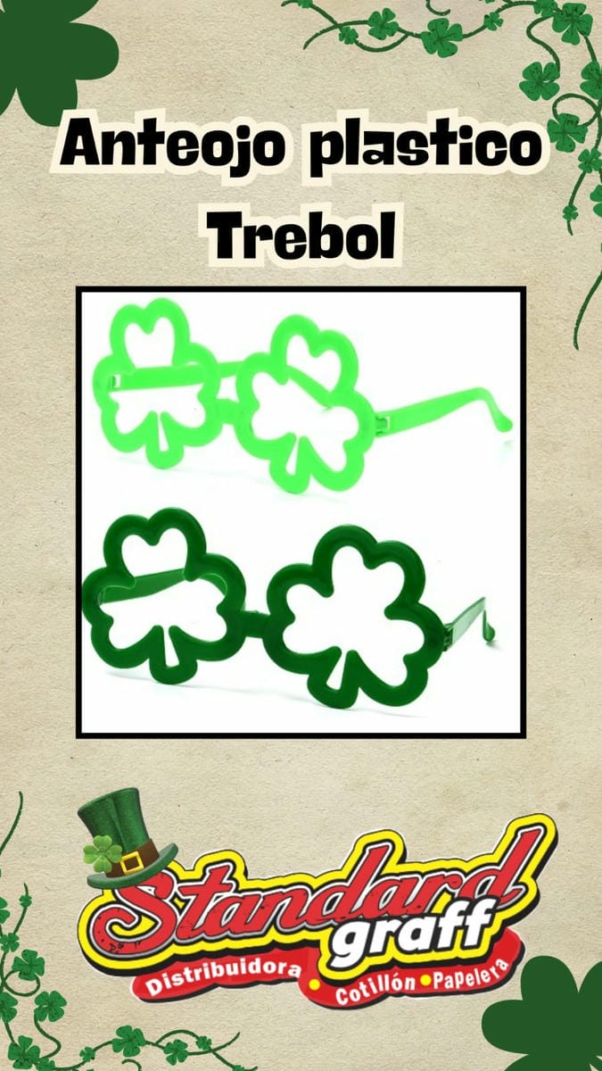Anteojos plástico trébol para San Patricio - x12