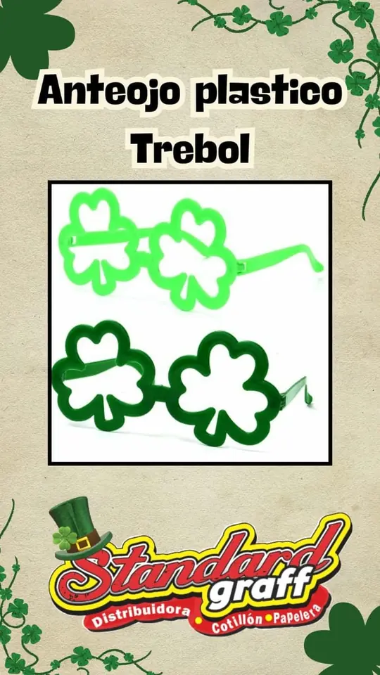 Anteojos plástico trébol para San Patricio - x12