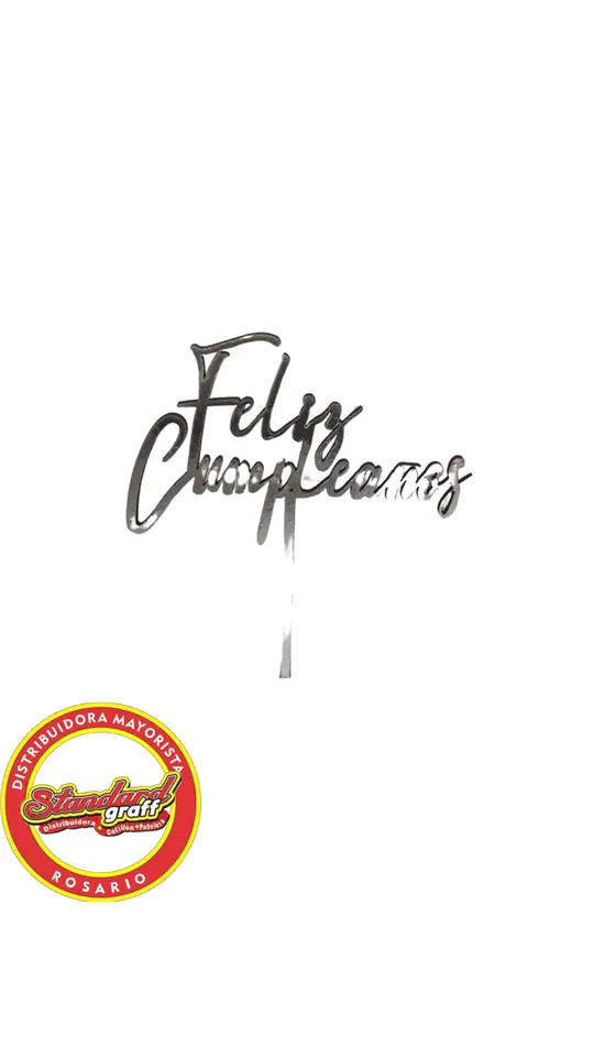 Toppers de Fibrofàcil con vinilo Feliz Cumpleaños Plateado