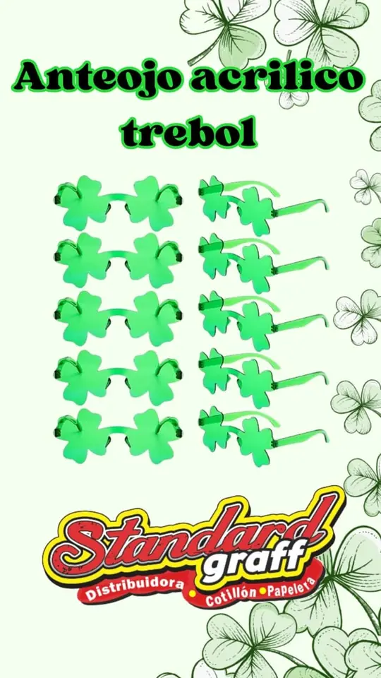 Anteojos acrílico trébol para San Patricio - x6