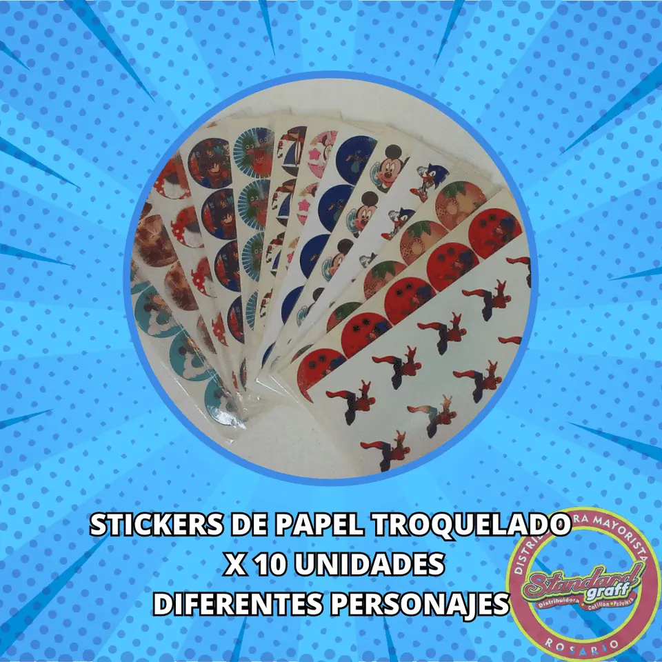 Stickers papel troquelado Personajes x 10 unidades