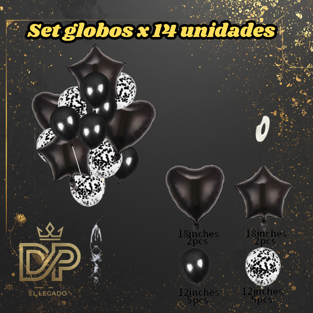 Set globos 14 unidades x1 Negro
