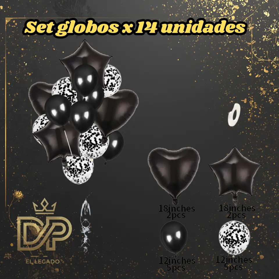 Set globos 14 unidades x1 Negro
