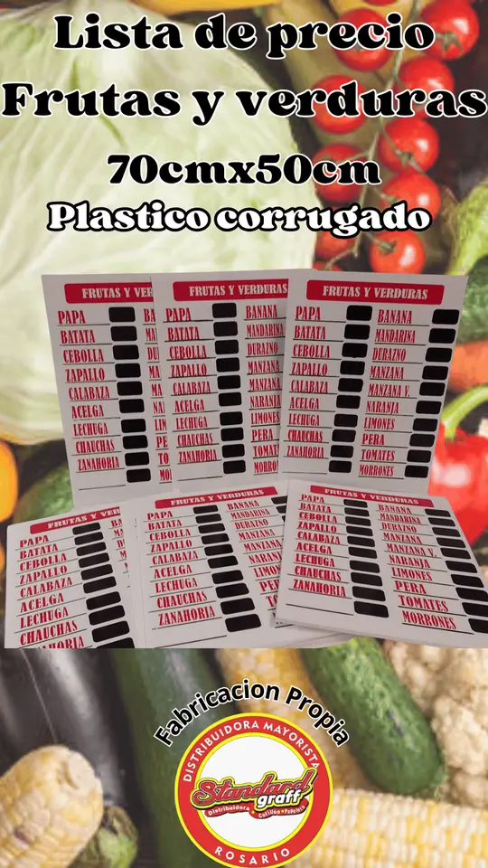 Lista de Precios Frutas y Verduras- Serigrafia, plastico corrugado