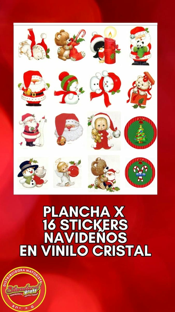 Stickers Navideños en vinilo cristal x 16