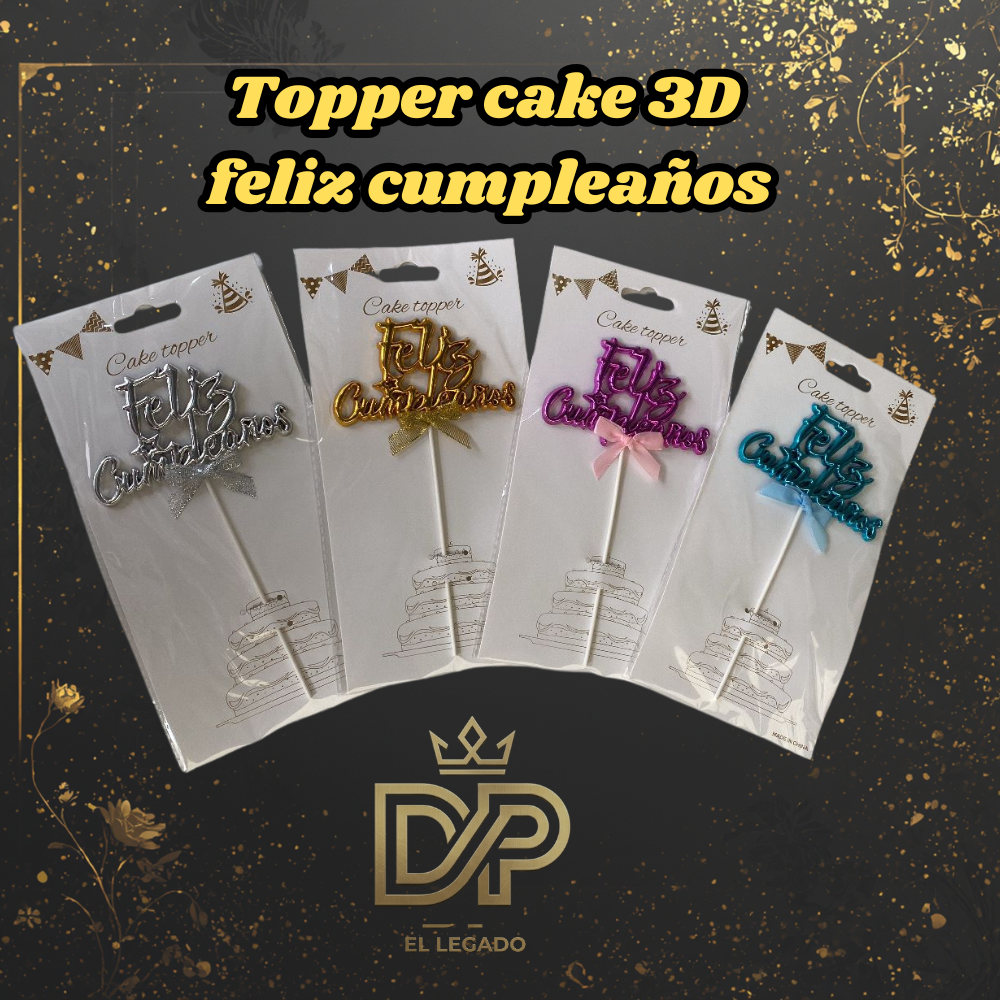 Topper cake 3D feliz cumpleaños x1