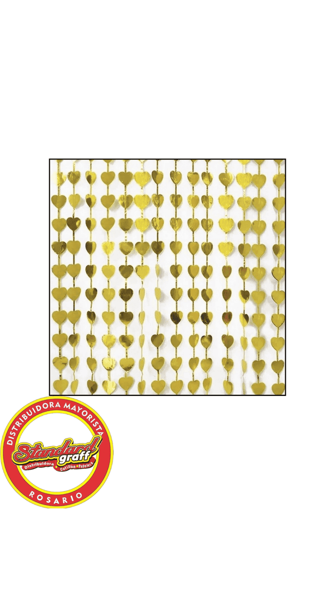 Cortina Metalizada Corazón Dorado x 1 unidad