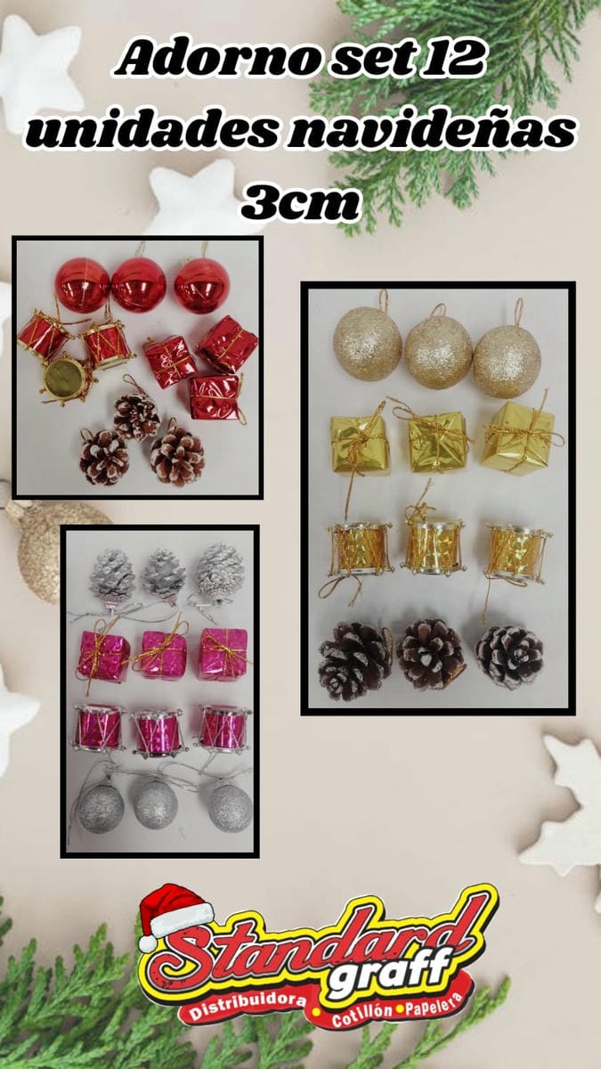 Adorno navidad - set 12un. de 3cm x paquete