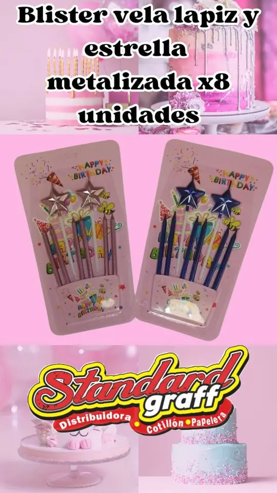 Blister vela lápiz y estrella metalizada - x1 Rosa gold