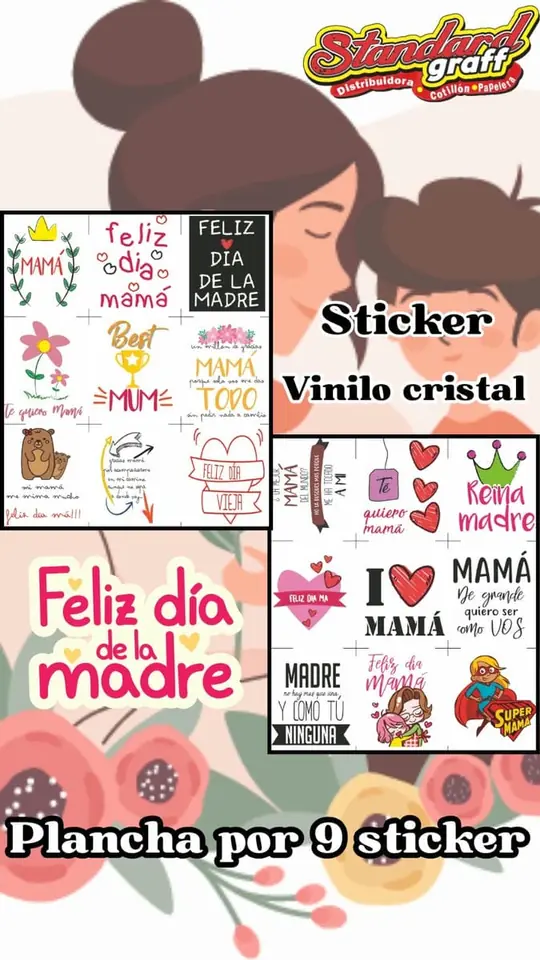 Plancha stickers x9 vinilo cristal - dia de la madre 10unid
