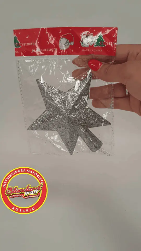 Adorno Navidad puntal estrella gibreado de 12cm – x1 Plata