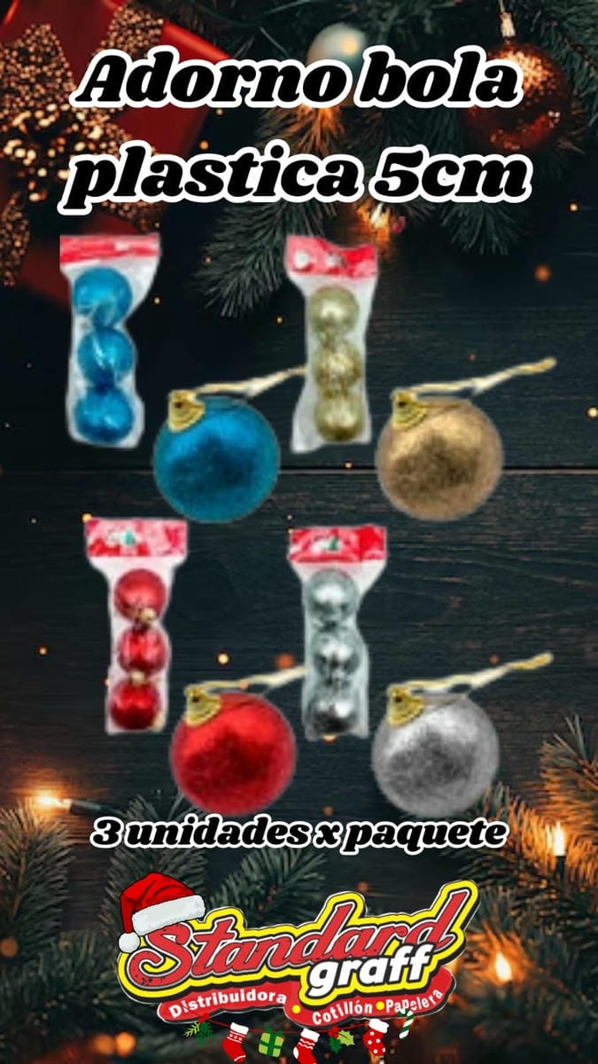 Adorno navidad, Bolas plasticas de 5cm - 3 un. x paquete