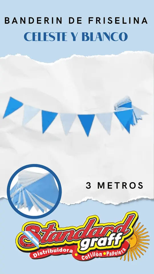 Banderines de friselina x3mt Celeste/blanco
