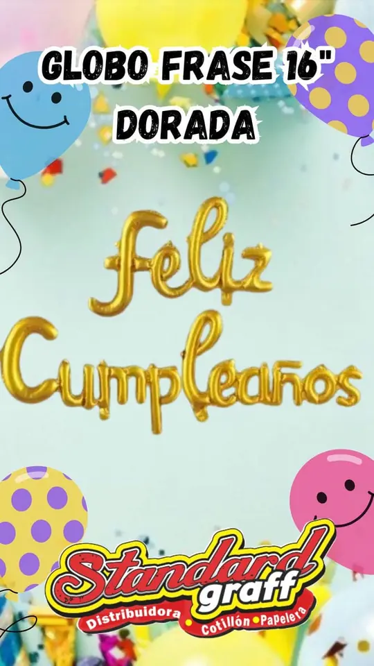 Globo feliz cumpleaños cursiva 16" x1 - dorado