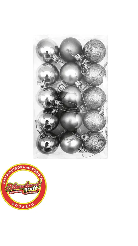 Bolas Navideñas Plata 4cm x 15 unidades