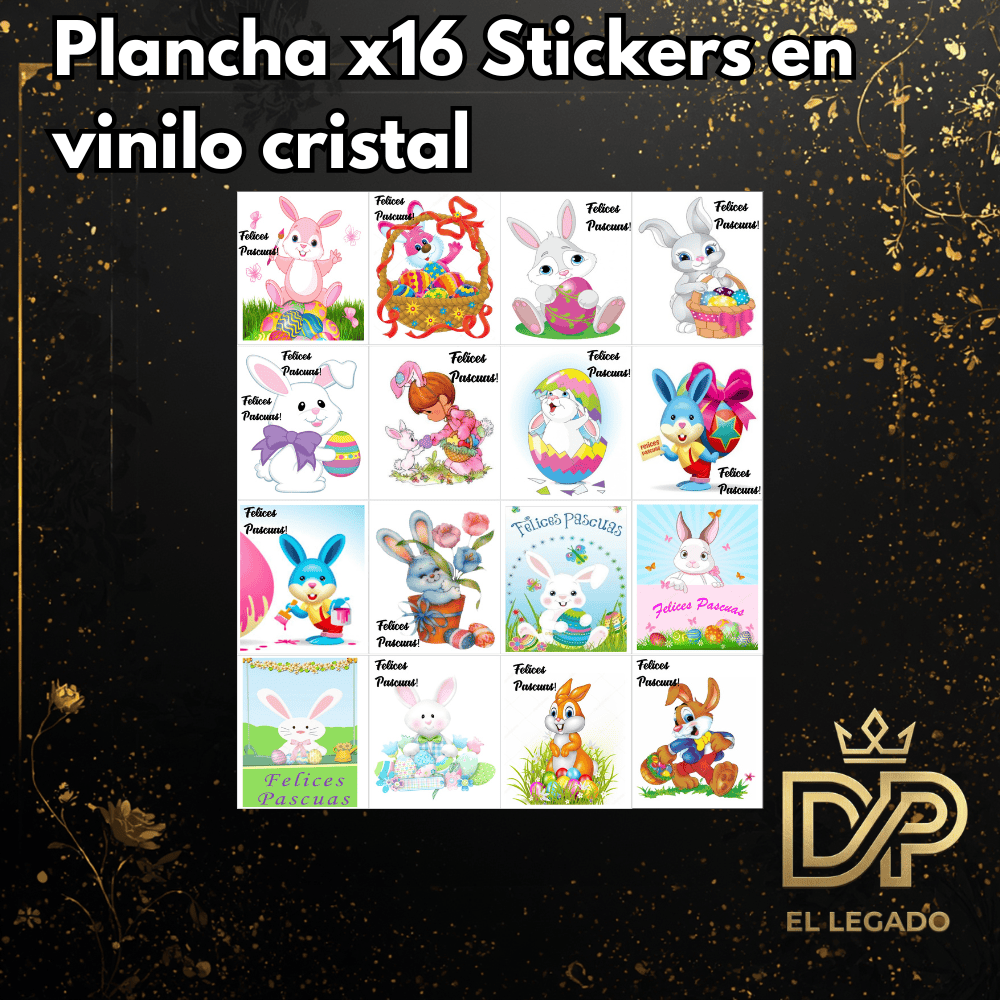 Plancha x16 Stickers en vinilo cristal para pascuas - x5 planchas