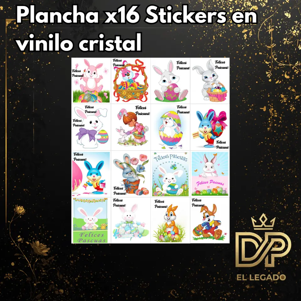 Plancha x16 Stickers en vinilo cristal para pascuas - x5 planchas