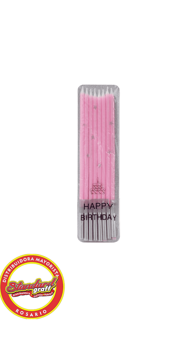 Blister Vela lápiz Rosa Pastel 15cm x 8 unidades