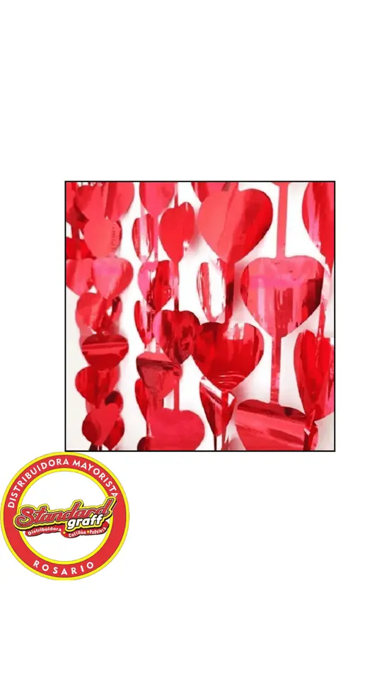 Cortina Metalizada Corazón Rojo x 1 unidad
