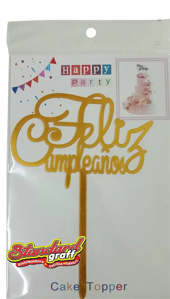Topper acrilico feliz cumple x1 - Dorado