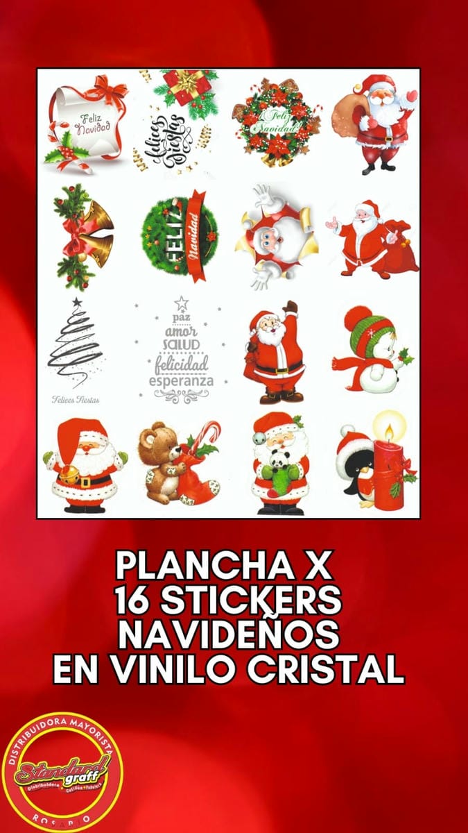 Stickers Navideños en vinilo cristal x 16