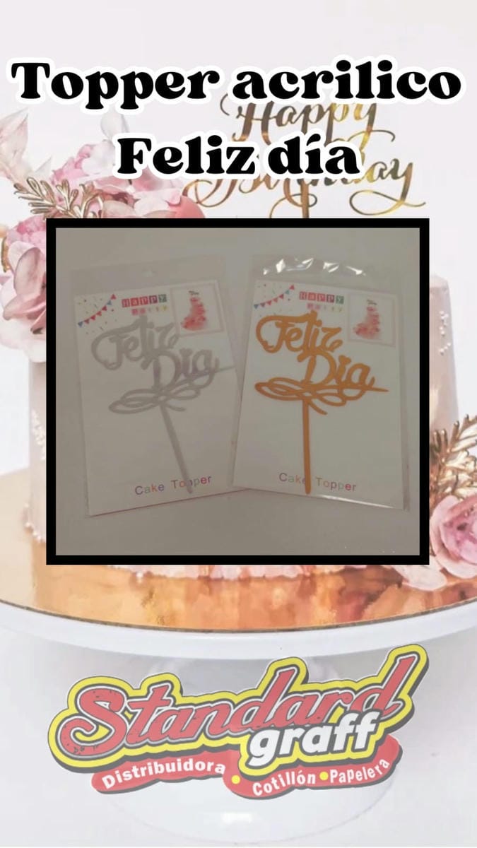 Topper acrilico Feliz dia x1 - Plata