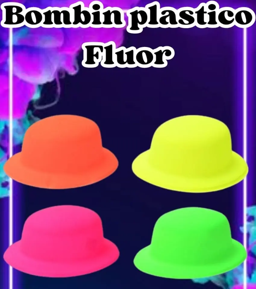 Sombrero Bombín plástico flúor - x6