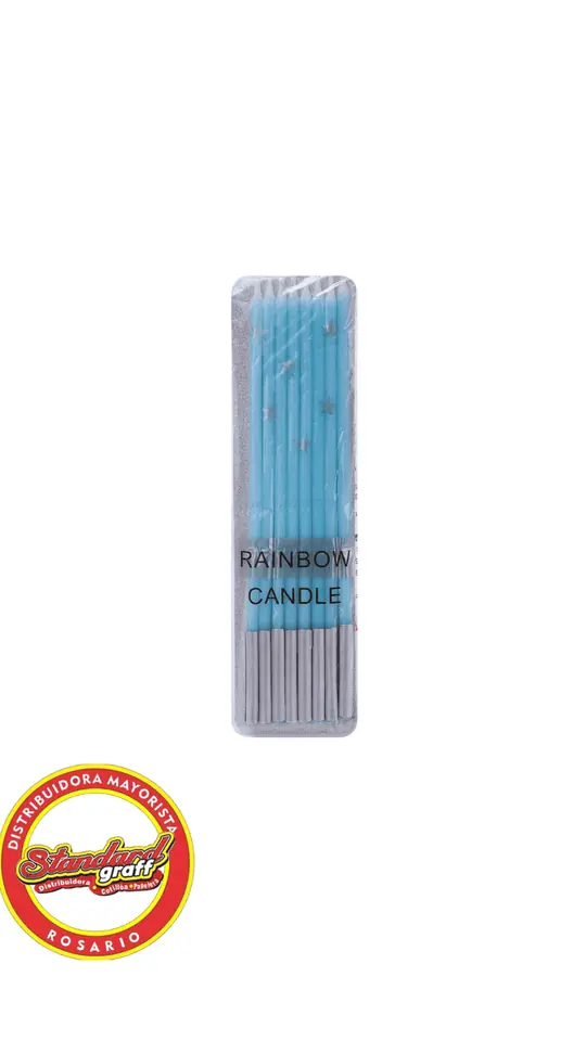 Blister Vela lápiz Celeste Pastel 15cm x 8 unidades