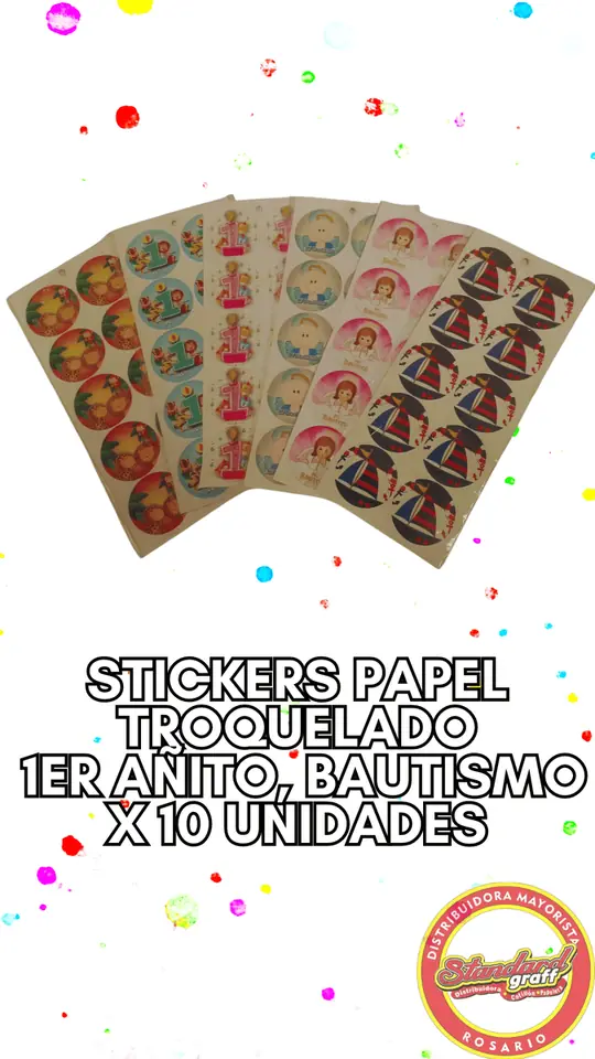 Stickers papel troquelado Baby Shower, Bautismo, Primer año (x10 imagenes) - x5 planchas