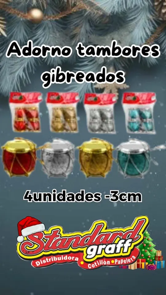 Adorno navidad tambor gibreado de 3cm - 4 un. por paquete