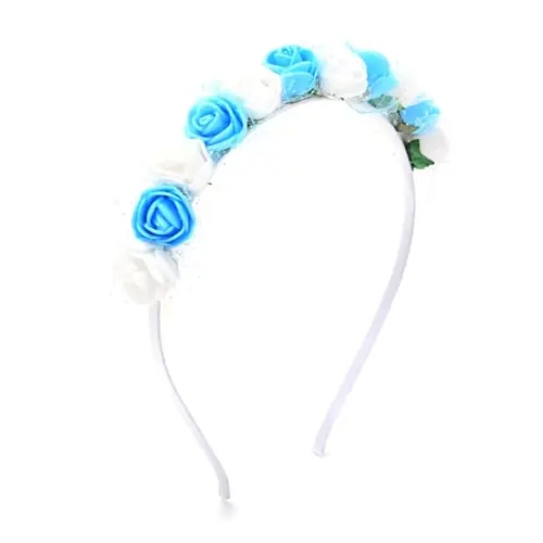 Vincha flores goma eva celeste y blanca x12